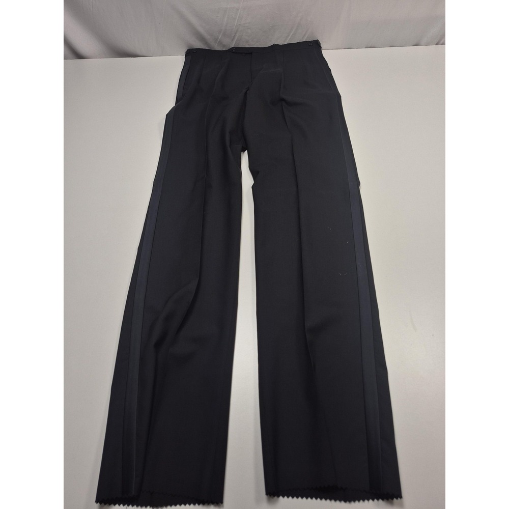 Majer Slacks Suit Pants Mens 34x36 Black Wool Tuxedo Satin Stripe NWT FLAW
